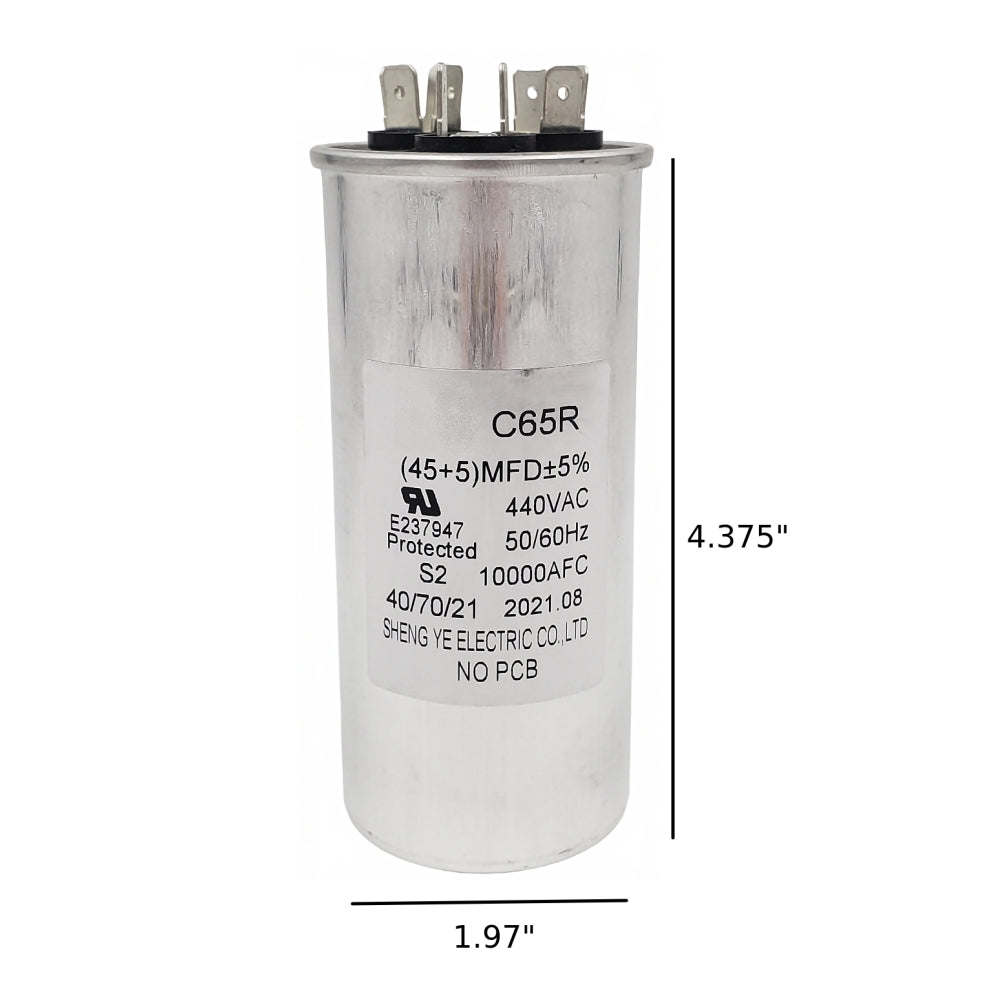 C65R Capacitor 45 5 UF 5 Motor Round Dual Run 440VAC QXParts c65r-capacitor-45-5-uf-5-motor-round-dual-run-440vac-qxparts