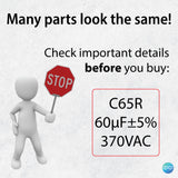 C65R Motor Round Dual Run Capacitor 60 uF ±5% 370VAC 50/60 Hz